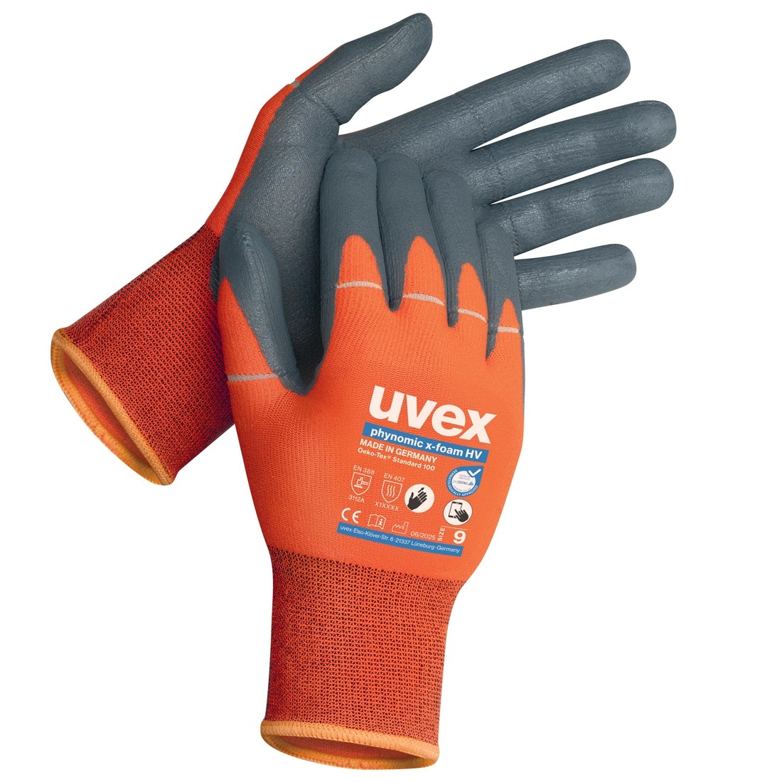 Schutzhandschuh Uvex 60054 phynomic x-foam HV orange/grau