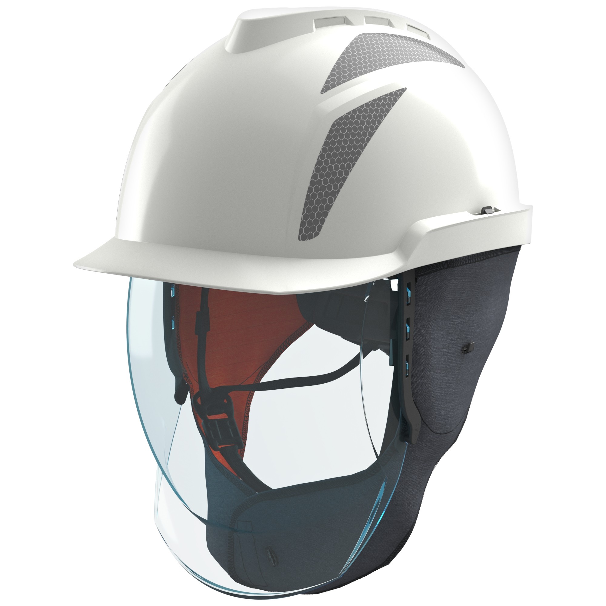 Elektriker Schutzhelm mit integriertem Visier, Hals und Ohrenklappenschutz (Stufe 2)