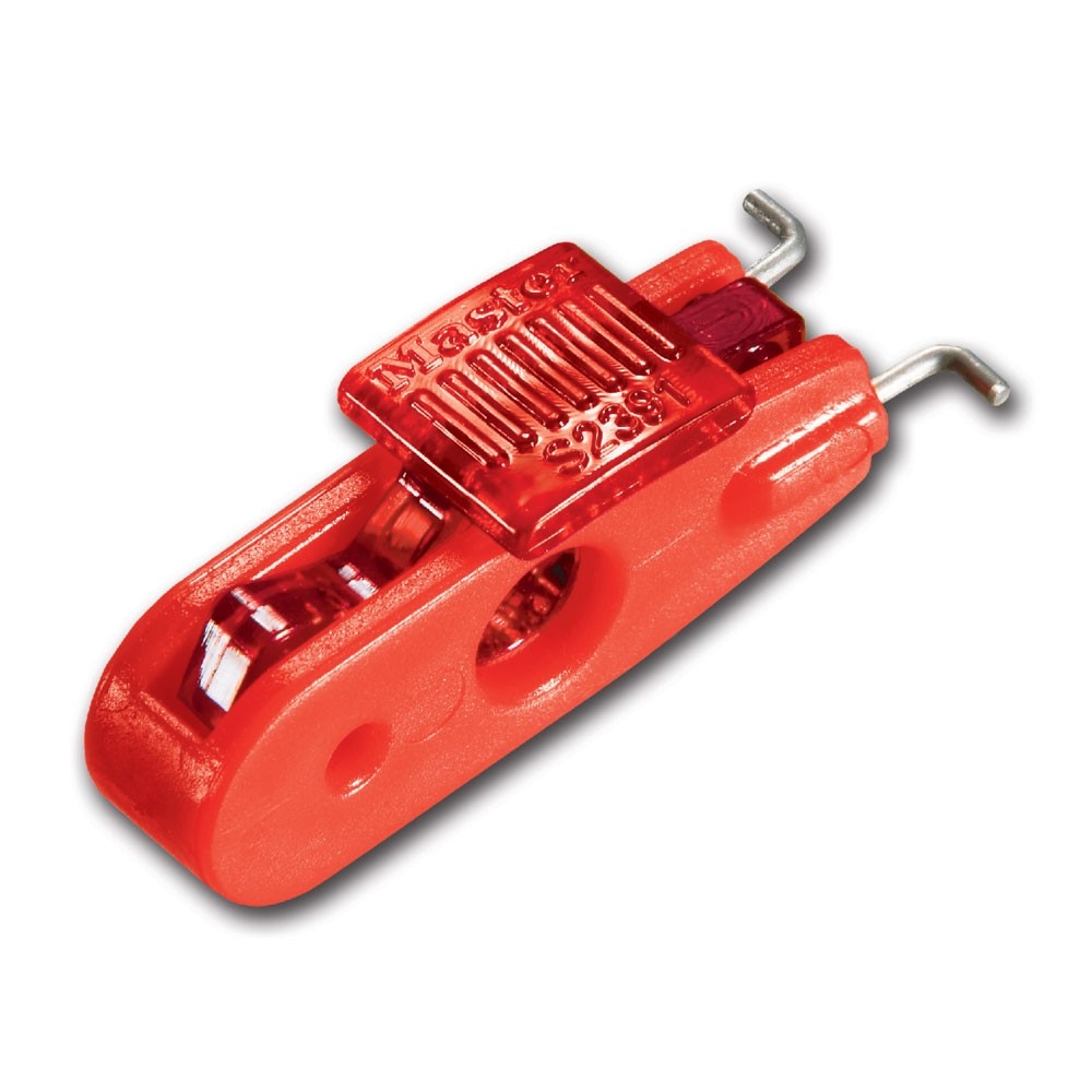 Master Lock Verriegelung für Mini Leistungschalter rot mit Stiften nach aussen für Schalteröffnungen von 11 - 13mm